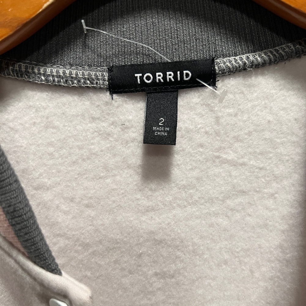 Torrid Ivory & Multi Stripe Trim Fleece Crop Bomber Jacket - Picture 5 of 5